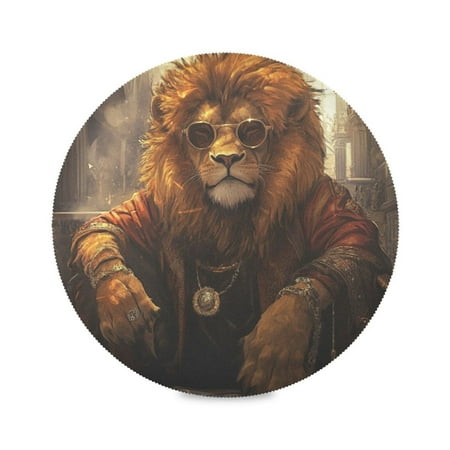 

WOBOGO Bossy Lion Illustration Round Placemats Set of 1 Heat Resistant Washable Kitchen Table Decorations 15.4in
