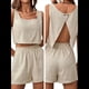 thumbnail image 3 of Conjuntos de Dos Piezas para Mujer, Conjuntos de Salón A Juego, Pantalones Cortos de de Dos Piezas, Tops Cortos, Ropa de Moda, Conjunto de Vacaciones de Verano. Caqui XL, 3 of 7