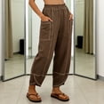 thumbnail image 6 of GUACER Women's Baggy Wide Leg Pants Cotton Linen Elastic Waisted with Contrast Stitching Pockets Casual Pants, 6 of 8