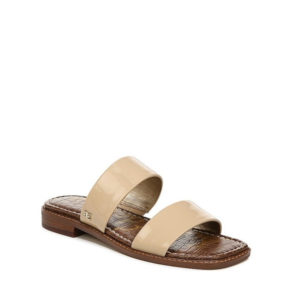 SAM EDELMAN Womens Beige Logo Padded Goring Haydee Square Toe Block Heel Slip On Slide Sandals 5.5
