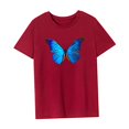 thumbnail image 4 of Camiseta para mujer verano elegante cuello redondo camiseta para vacaciones en la playa viaje de mochilero Rojo, 4 of 7