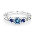 thumbnail image 2 of Gem Stone King 925 Sterling Silver 3-Stone Ring Round Persian Blue Moissanite and Created Sapphire Blue (0.91 Cttw, Size 9), 2 of 4