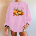 thumbnail image 2 of Risckoth Women's Fall Sweatshirt Pumpkin Harvest Print Crew Neck Drop Shoulder Hoodless Casual Pullover S-2XL, Pink, 2 of 4