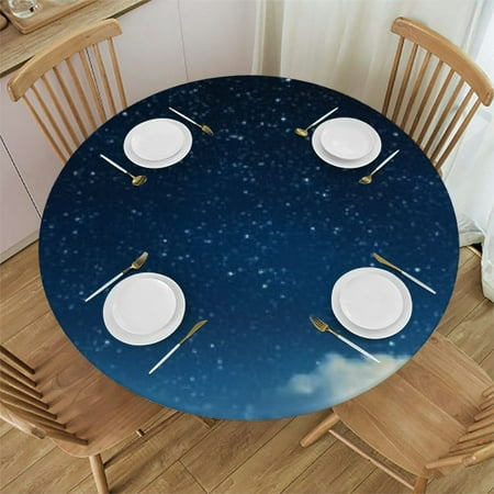 

Night Sky Round Fitted Tablecloth with Elastic Edge Ombre Colored Nebula Space Clouds Print