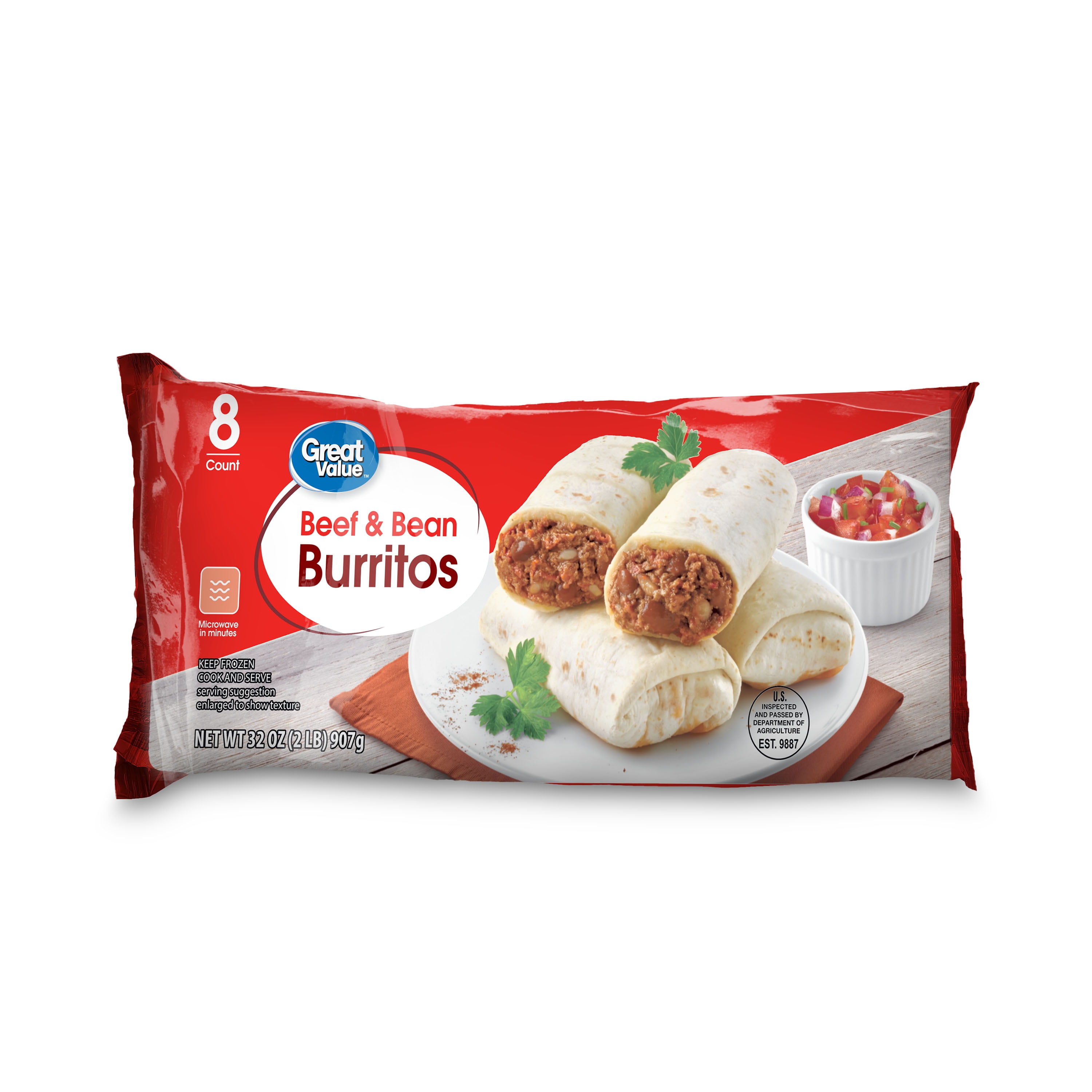 Great Value Beef & Bean Burritos, 32 oz, 8 Count Walmart Inventory