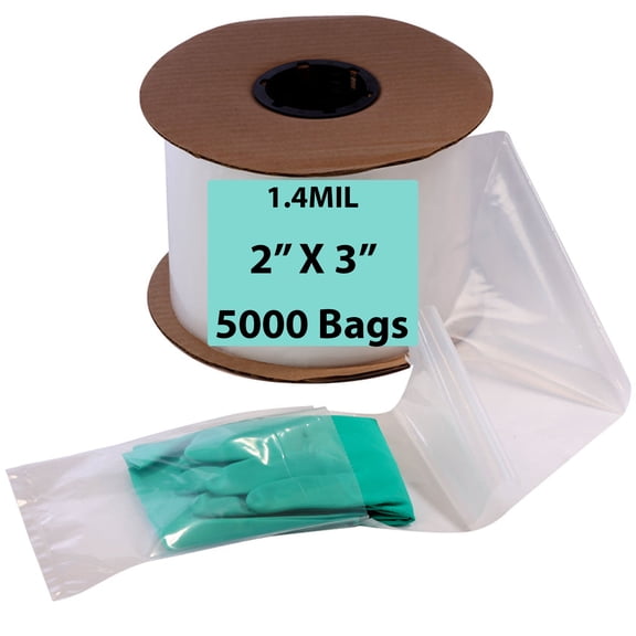 1.4 Mil Plastic Standard Auto Fill Poly Bags on 1 Roll - 2"X3" & (5000 Bags)