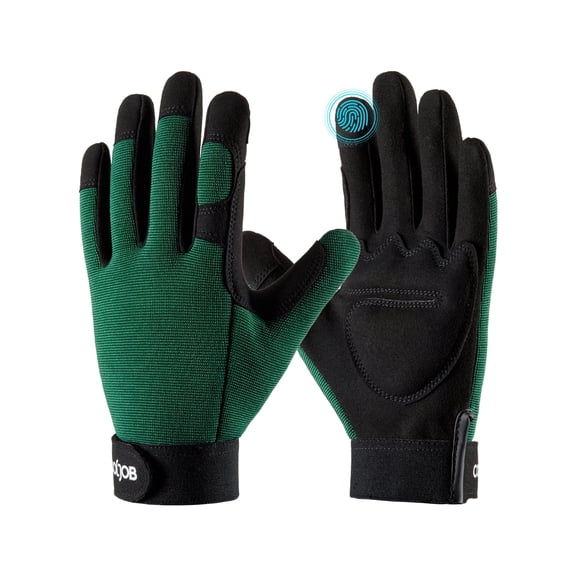 COOLJOB Thorn Proof Garden Gloves with Touchscreen Fingers for Men, Rose Pruning Work Gloves with Palm Cushion for Gardener, Farmer and Landscaper (Green 1 Pair Large)