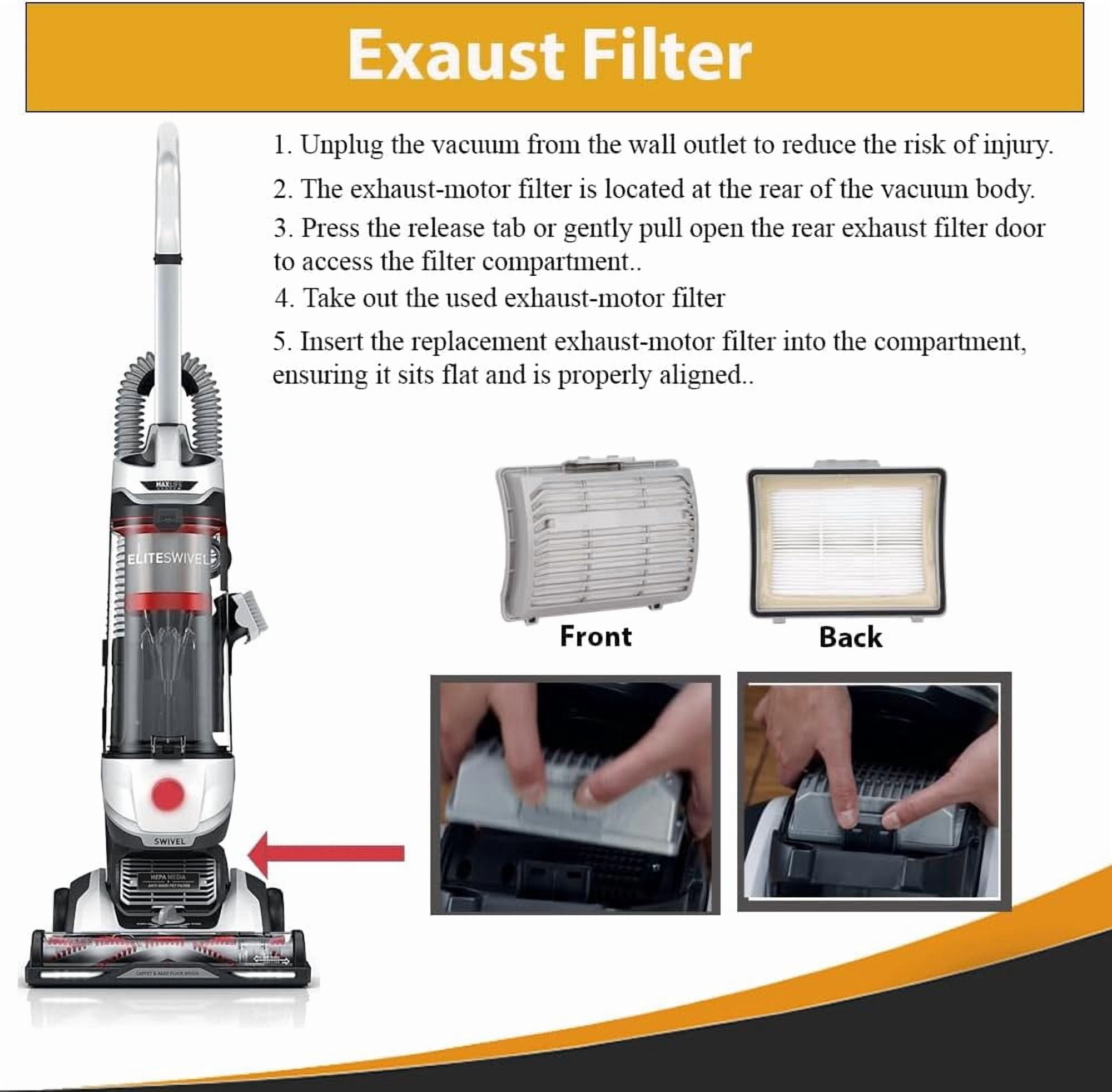 Replacement For Hoover MaxLife PowerDrive Swivel XL, UH75110 Bagless Upright Vacuum EXHAUST Filter and Belts Kit also Fits UH75110V, UH75120, UH75200
