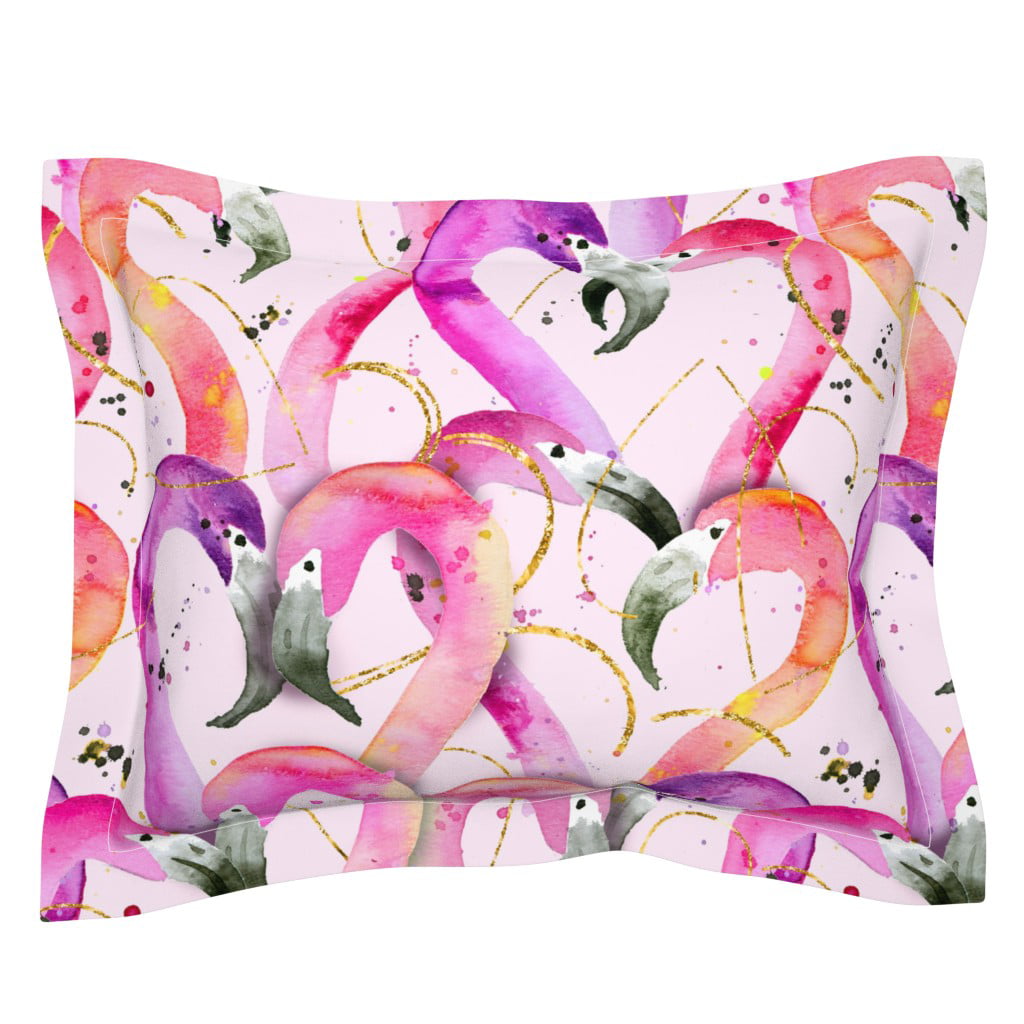 Tropic Birds Watercolor Flamingos Exotic Animal Topical Pillow Sham by Roostery 