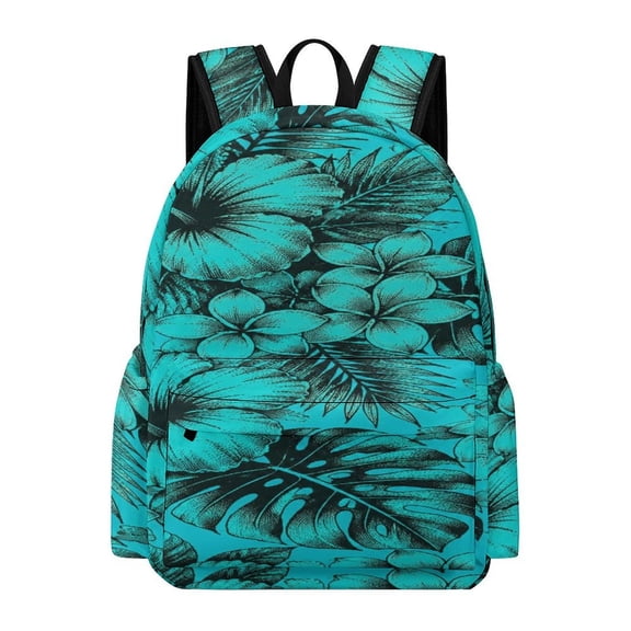 BCIIG Teal Hibiscus Plumeria Monstera Tropical Floral Seamless Pattern Printed Oxford Backpack, Large Capacity Laptop Backpack, Water Resistant, Travel Daypack for College Work Commuting Adults, 42x