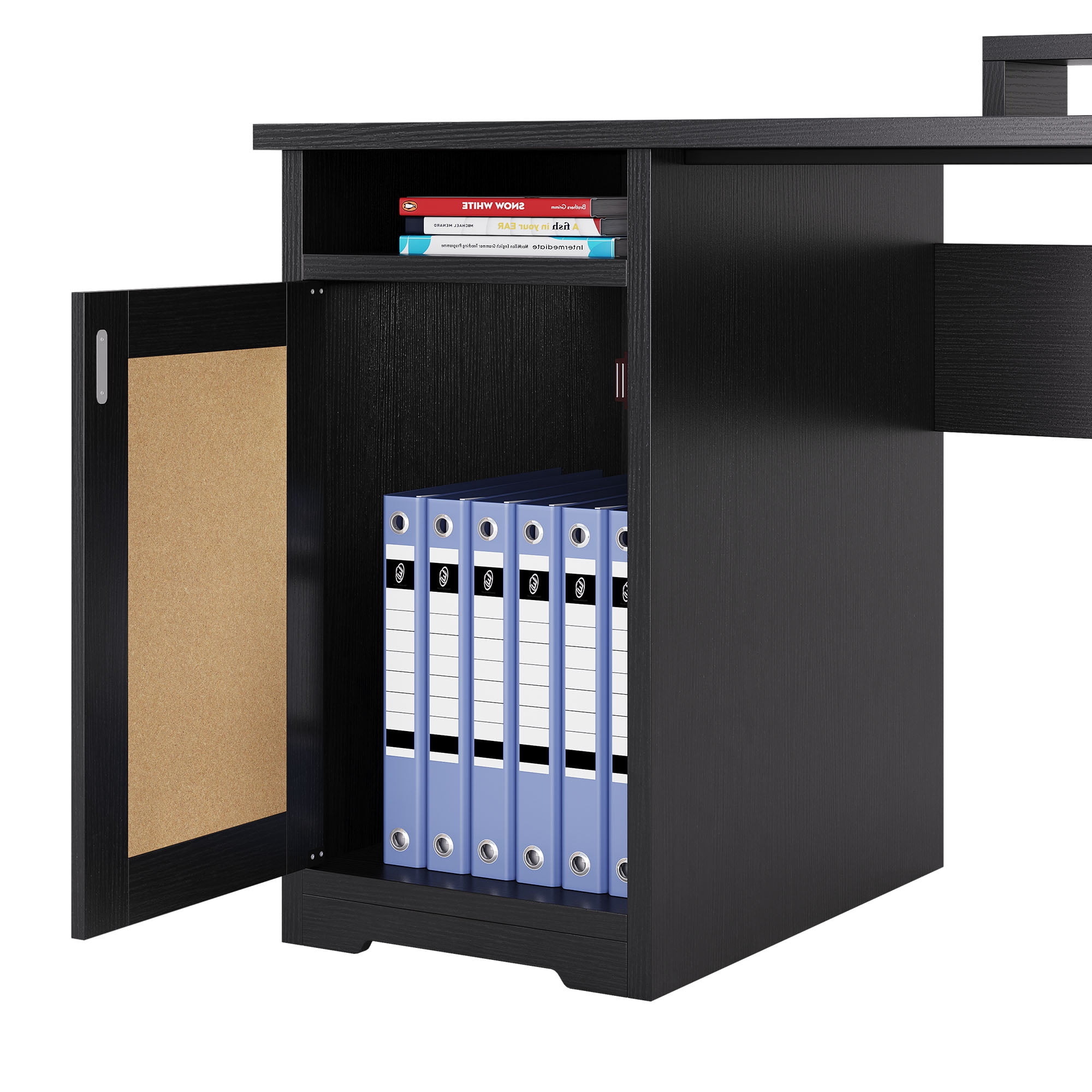 Dextrus 59 inch L-Shaped Desk with Power Outlet & USB Ports, Office Desk with File Cabinets, Large Computer Desk with Drawers, 2 Person Corner Desk Writing Desk with Storage Shelves, Black