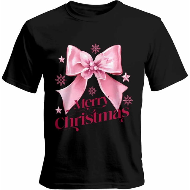 Camisetas para hombre con lazo rosa y copos de nieve, camisetas casuales de manga corta para hombre, camisetas gráficas para adolescentes, niños y hombres