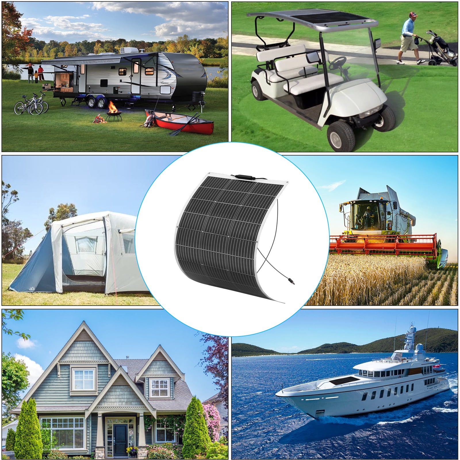 100 Watt monocrystalline solar panel, flexible and bendable photovoltaic module, solar off-grid charger for boats, caravans, vans, automobiles and other uneven surfaces