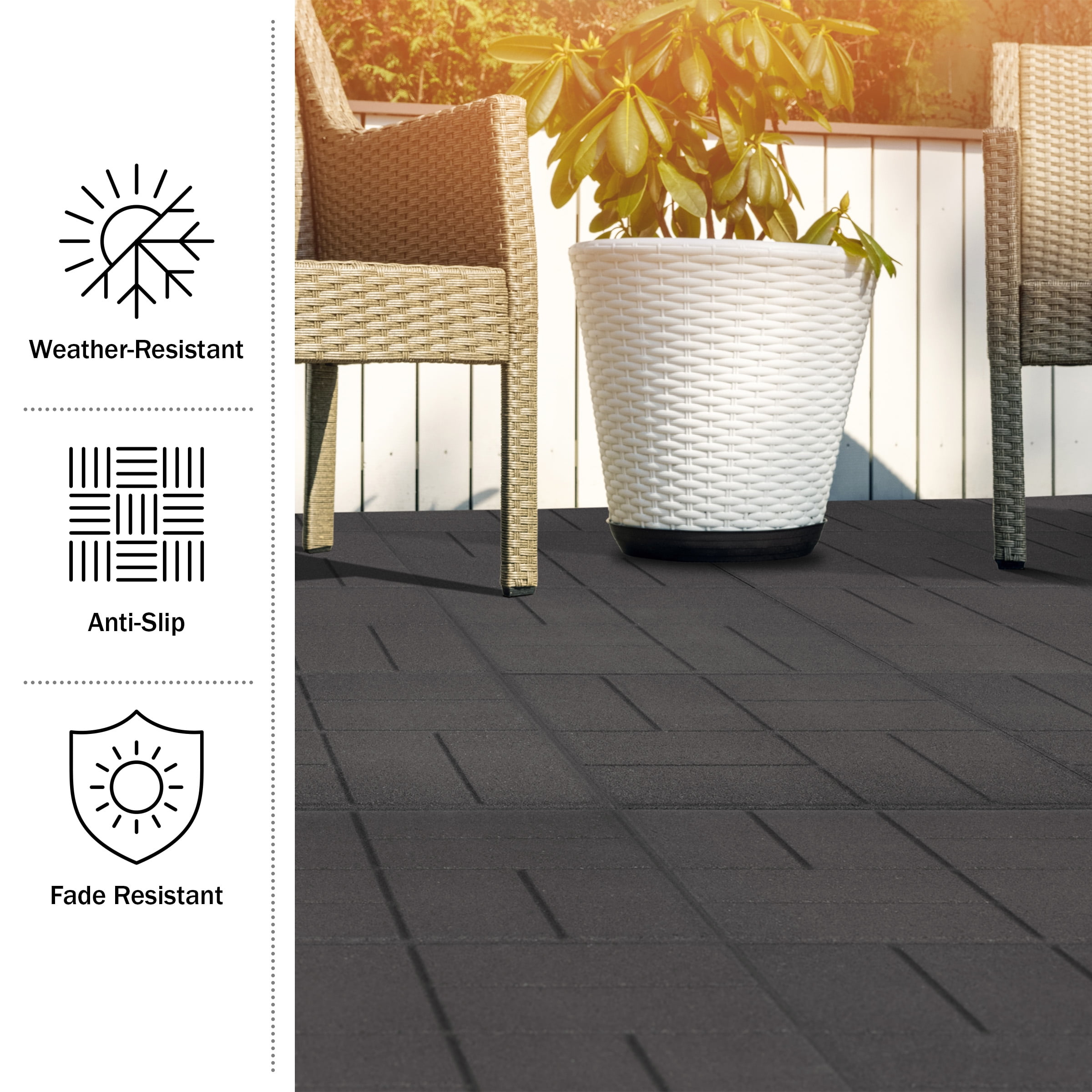 Pure Garden Rubber Deck Tiles 8-Pack - 28SQFT Outdoor Flooring Pavers, Gray