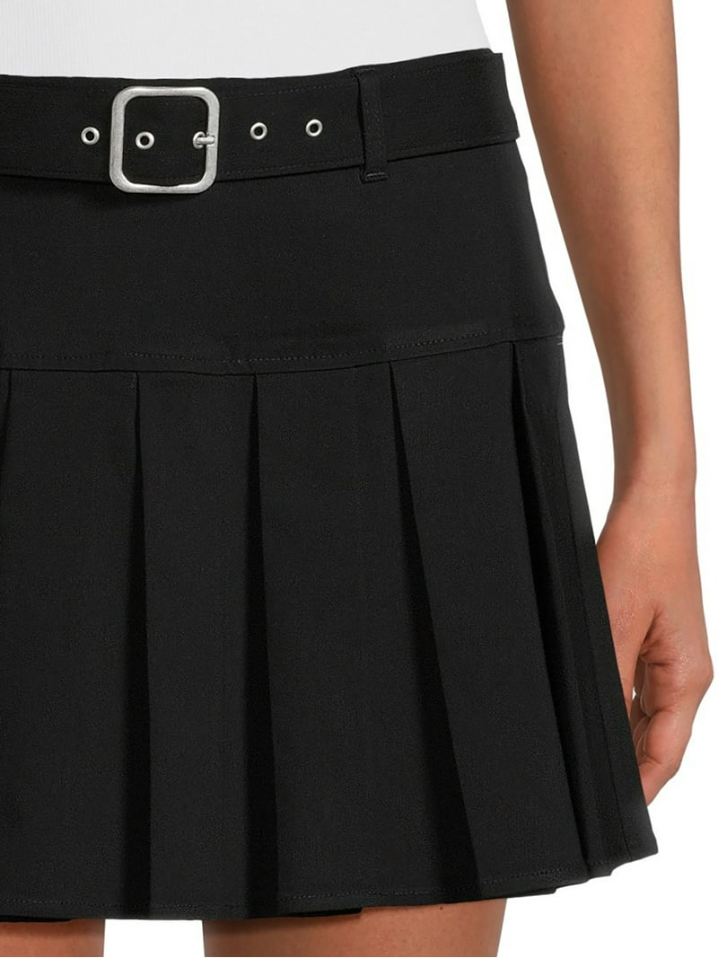 【Anyone more】Use Belt Black Blue Pleat Skirt No Boundaries Juniors Pleated Skirt with Belt, Sizes XS-XXXL