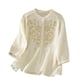 thumbnail image 3 of TaTaai Women's Loose Linen Embroidered Stand Collar Half Sleeve Tops Solid Color Casual Lightweight Soft Blouses for Daily Office Vacation Wear Gift, 3 of 5