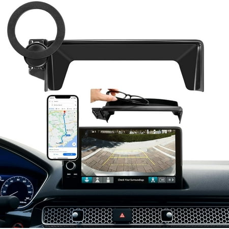 KKFEN-for MagSafe Car Phone Holder for Honda Civic Accessories 2022-2025 2026/2022+ Acura Integra Accessories 7/9-Inch Screen 360° Magnetic Cell Phone Mount with Sunglasses Storage Box Not Affect A