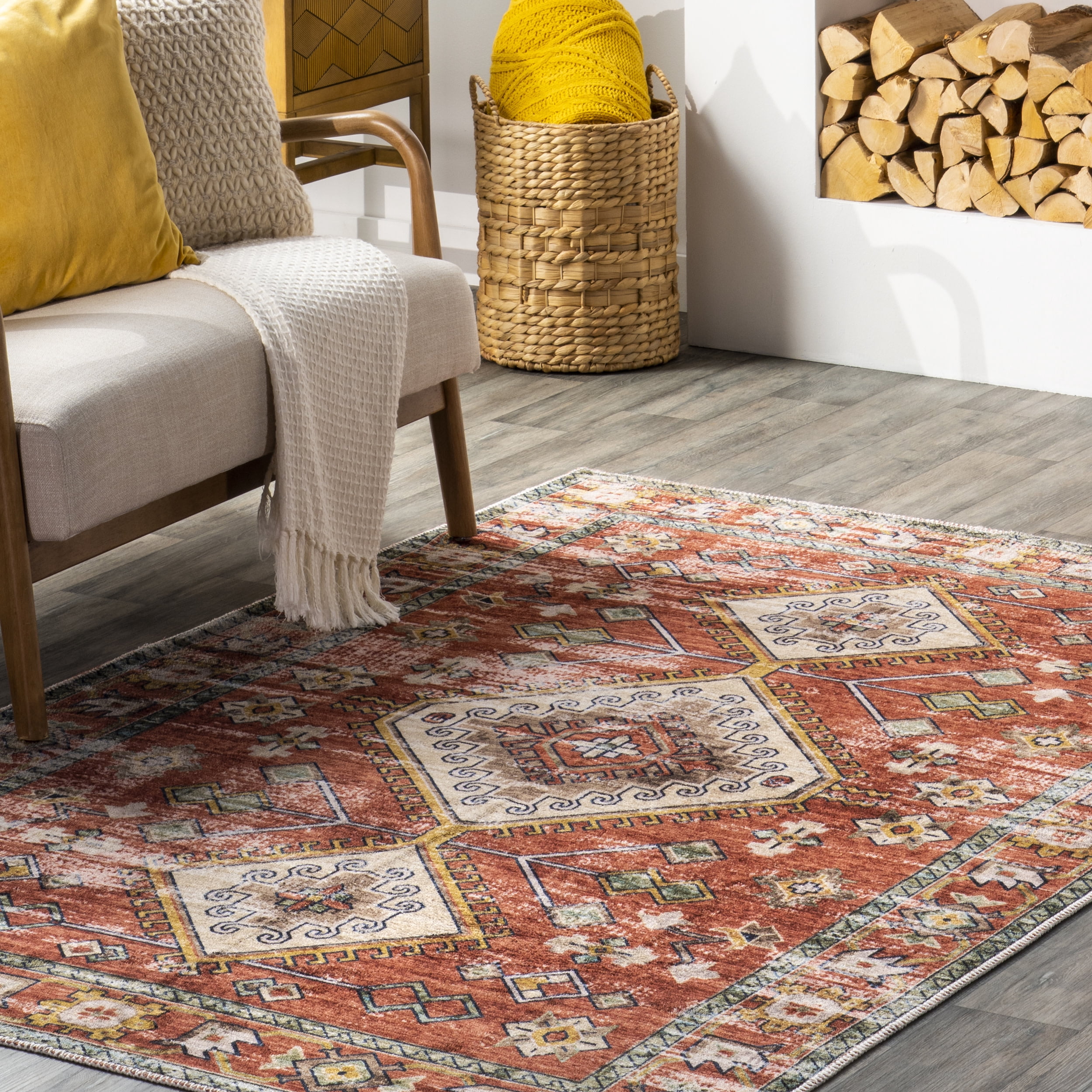 nuLOOM Everly Vintage Boho Machine Washable Area Rug, 5' x 8', Rust