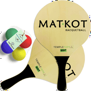 Temple Tape Kadima Beach Paddle Ball Racket Set - Bundle Pack with 4 Balls & 2 Paddles - Natural