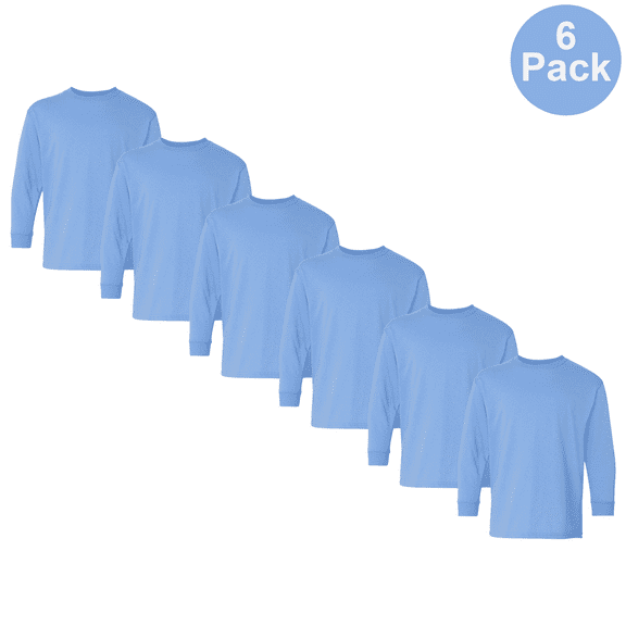 Gildan Youth Heavy Cotton Long Sleeve T-Shirt, Moisture-Wicking Carolina Blue Durable Tee 6 Pack, XS