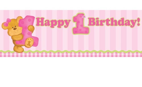 Bear's 1st Birthday Girl Banner (1ct)