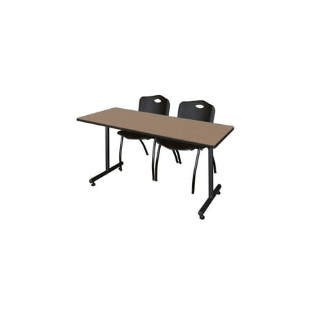 Regency Kobe 60 x 30 in. T-Base Training Seminar Table- Noble Oak 2 M Stack Chairs- Black