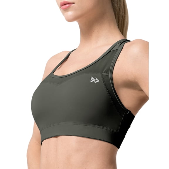 Yvette Women High Impact Sports Bras Plus Size Racerback Workout Bra for Large Bust Running Fitness,Olive Green,X-Large Plus