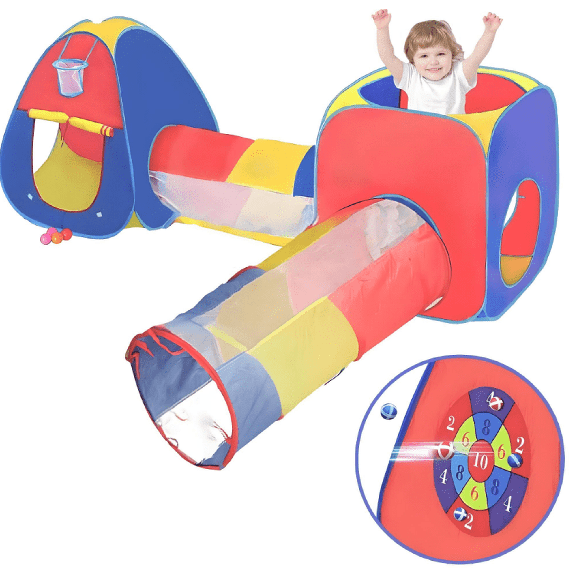 KOPPOP Play Tent and Tunnel ， 4 in 1 Play Tent Jungle Gym For Kids Play House Ball Pit 2 Tents & 2 Crawl Tunnels Indoor Outdoor Toy Tent Colorful Gift For Toddlers