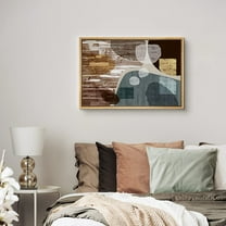 PixonSign Framed Canvas Print Wall Art Blue Shape with Brown Streaks Abstract Line Illustrations Modern Art Alternative Dramatic Multicolor Dark for Living Room, Bedroom, Office - 24"x36" Natural