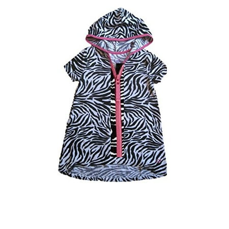 Op Big Girls S - L Hooded Terry Zebra Stripe Zip Up Swim Suit Beach Cover Up (xs 4/5)