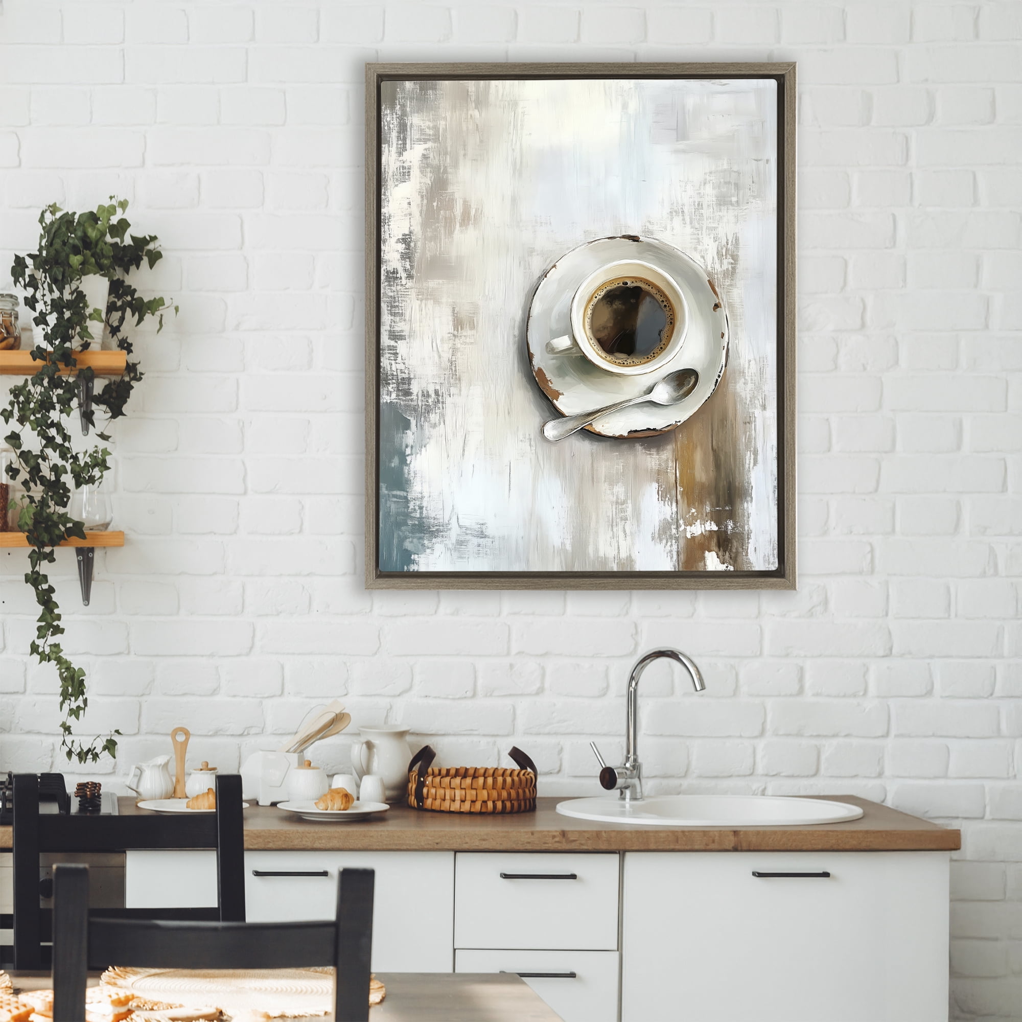 Stupell Industries Neutral & Rustic Cup of Coffee Brown Framed Floater Canvas Wall Art, design by LSR Design Studio