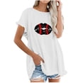 thumbnail image 1 of Blusa de manga corta con estampado de béisbol y cuello redondo de algodón y cáñamo para mujer OAVQHLG3B Store  lin121212, 1 of 5