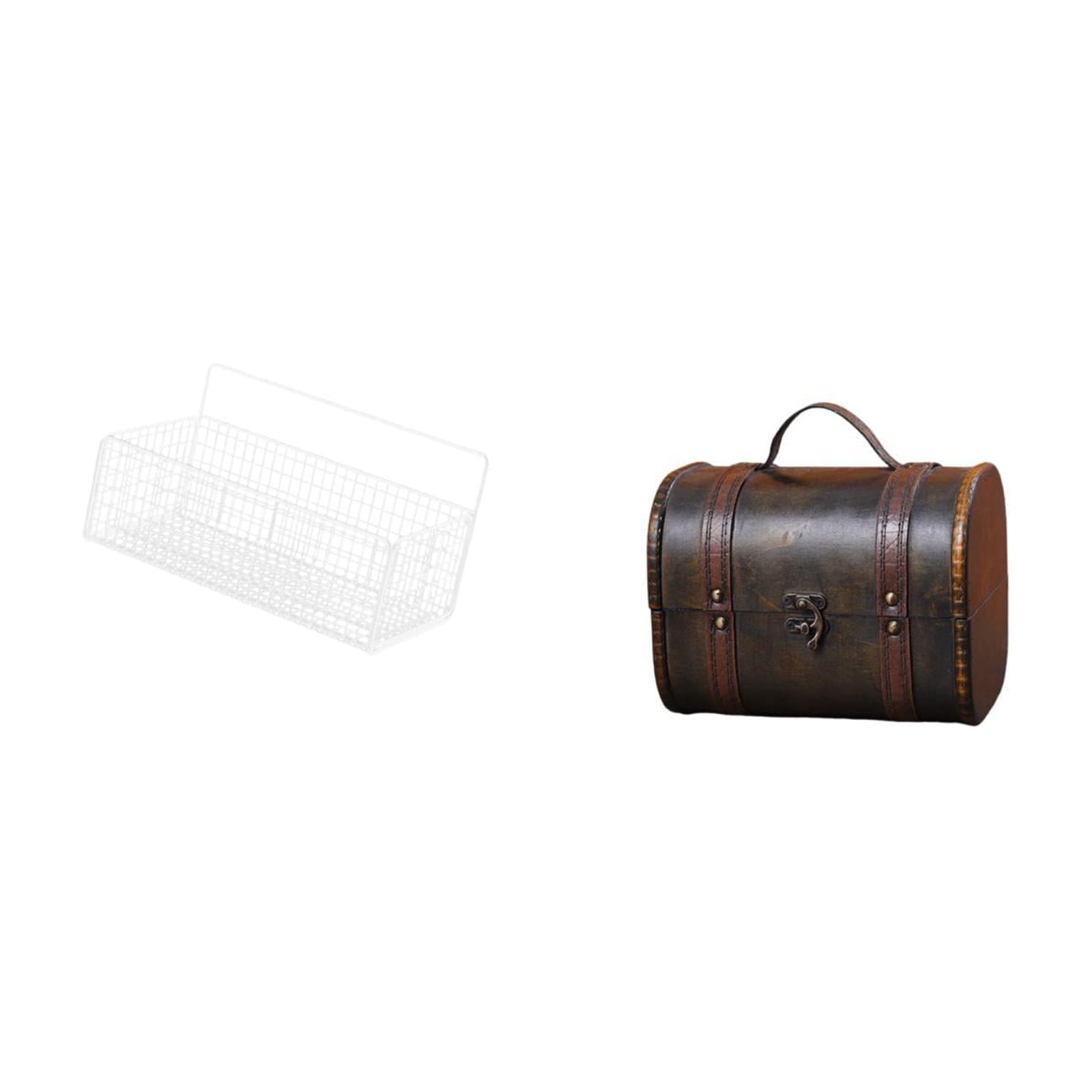 Fiocias Storage Basket Hanging Wire Organizer Bathroom Wall Basket Jewelry Organizer Case Wooden Box Iron Wood Material Suitable for Home Kitchen Office Dress