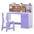 thumbnail image 1 of Costway Kids Study Desk and Chair Set Wooden Children Writing Table with Shelves & Drawer Purple, 1 of 10