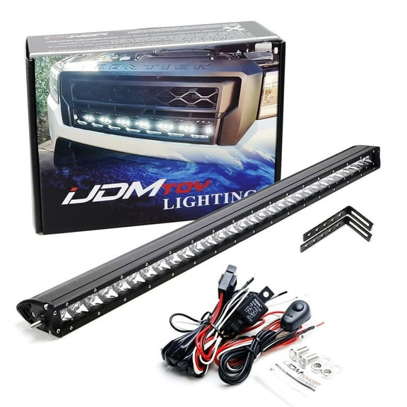 Behind The Grille Mesh 30-Inch LED Light Bar Kit For 2022-up Nissan Frontier, Includes 150W Single Row LED Lightbar, Mounting Brackets, Relay Wiring w/On/Off Switch