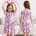 thumbnail image 4 of Benylion Girls Dresses Pajamas Summer Sundress Kids Short Sleeve School Casual A Line Twirly Skater Cat Dress for 5-6 Years, 4 of 7