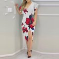 thumbnail image 3 of TIANEK Ladies Bridal Shower Dress Floral V-Neck Shape Prom Gown Bridesmaid Dress Maxi Long Dress, 3 of 9