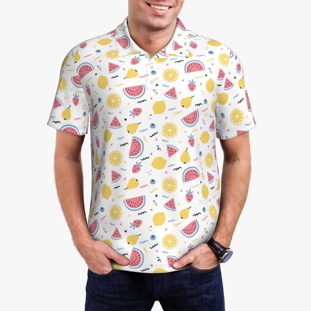 Balery Watermelon And Lemon Camisa Polo de Hombre con Estampado, de Manga Corta y Tejido Medio, Camisa Tipo Golf Polo-X-Large