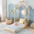 thumbnail image 2 of DreamBuck Twin Size Floor Bed, Modern House-Shaped Headboard Bed Frame with Fences, Wood Roof-Framed Twin Bed for Boys, Girls, Bed Frames for No Slats, Easy Assembly, 2 of 9