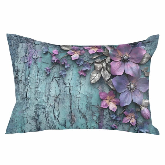 Purple Floral Throw Pillow Cover 24 x 36 Inch Decorative Pillow Cover Vintage Cracked Wall Country Rustic Lumbar Pillowcase Seasonal Rectangle Cushion Case for Couch Sofa Bed Living Room
