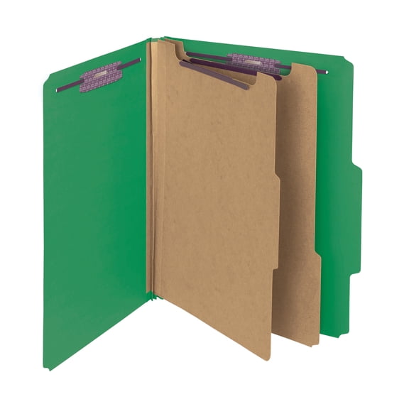 Smead® Pressboard Classification Folders With SafeSHIELD® Coated Fasteners, Letter Size, 60% Recycled, Green, Box Of 10