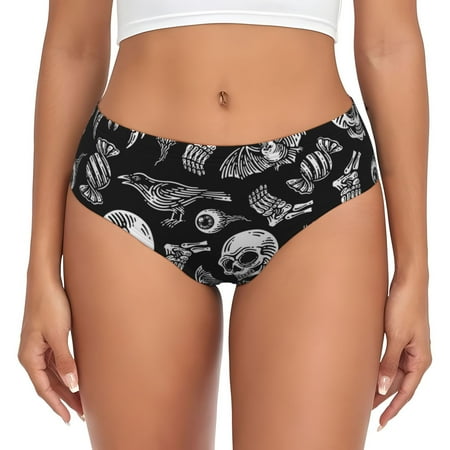 Womens Underwear - Skull bird bat spider No Show Seamless Underwear for Women  Soft Stretch Womens Panties  Hipster Ladies Panties Bikini Underwear Briefs