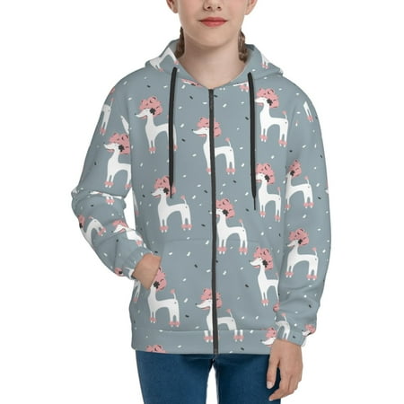 

Hoodies for Teen Girls Boys Cute Poodle Dog Funny Gray Long Sleeve Youth Kids Essentials Zip Up Hoodie Lghtweight Fashion Hoodies & Sweatshirts Jacket Fall Winter Outfits Tops