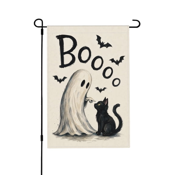Garden Flag 12x18 Inch with Ghost and Black Cat Design Outdoor Decor