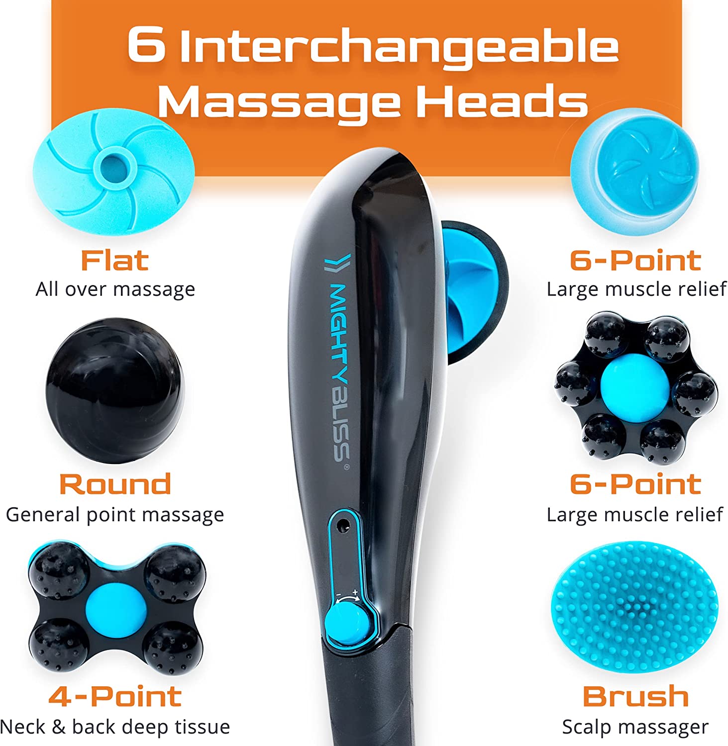 Mighty Bliss™ Handheld Deep Tissue Massager Quiet Cordless Electric Percussion With Multiple 8197