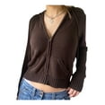 thumbnail image 1 of Douhoow Women Knitted Hooded Cardigan Casual Solid Color Zipper Drawstring Sweater, 1 of 9