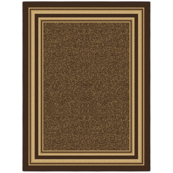 Ottomanson Border Area Rug 5' x 6'6" - Non Slip Low Pile Carpet, Dark Brown