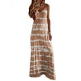 thumbnail image 1 of LUXUR Robe Longue Femme Sans Manches Robe d'Été Col en V Maxi Robes Ample Teinture sur Nœuds Kaki S, 1 of 2