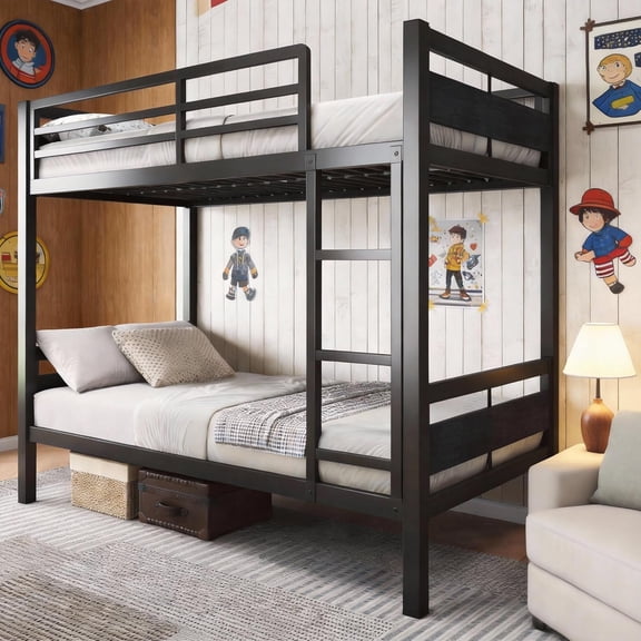 GalnFu Metal Bunk Bed Twin Over Twin, Heavy Duty Steel Frame with Full-Length Guardrail, Black