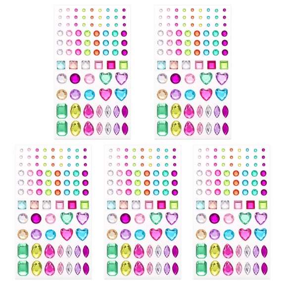 TEHAUX SelfAdhesive Multi Color Acrylic Rhinestone Stickers for Decoration Various Shapes and Sizes 5 Sheets